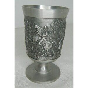 Rein Zinn Etain Pur 92% Pewter Stemmed Goblet Ornate Hunting Scene 4.5" Tall